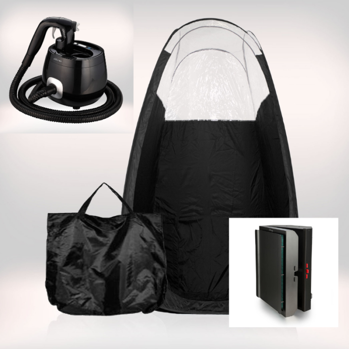 Tanning Essentials™ ‘Pro-V’ Spraytan Maskine inkl. Spraytan Telt og Turbo Twister Afledningsmaskine.